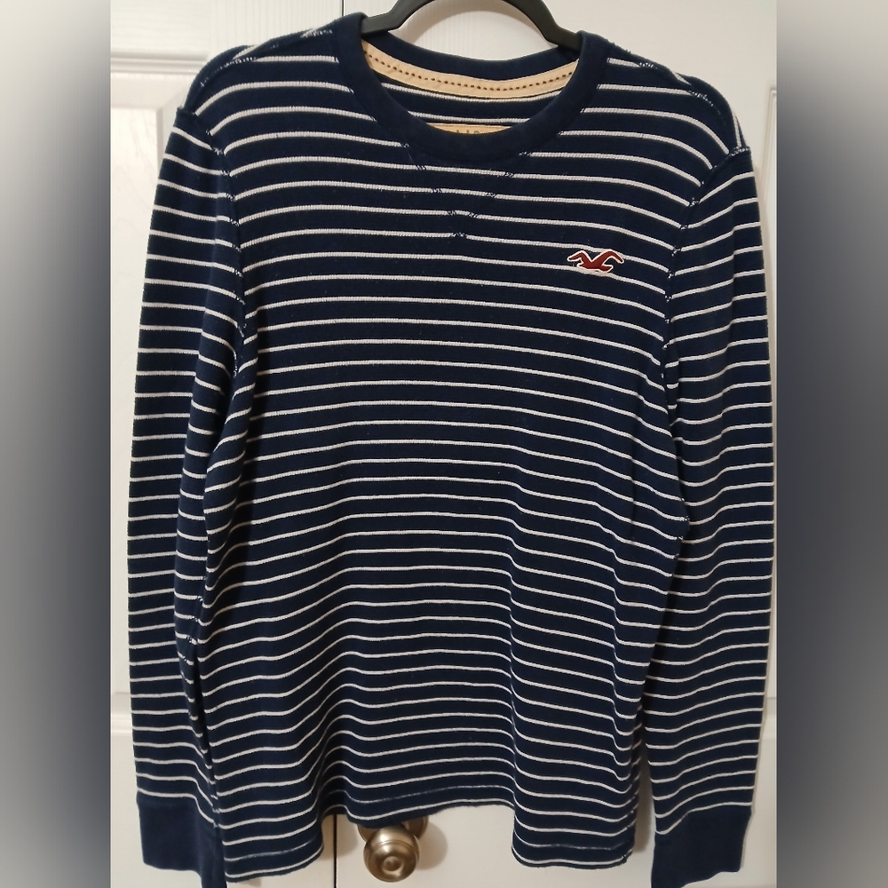 Hollister Navy and White Striped Shirt